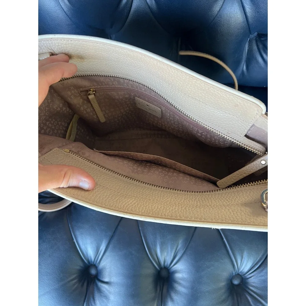 Kate Spade New York Beige Pebbled Leather Tassel Satchel Crossbody Bag PXRU6016